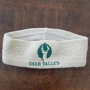 Deer Valley Ski Resort Knit Head Band 100% Wool Made in USA Tan Cream Winter